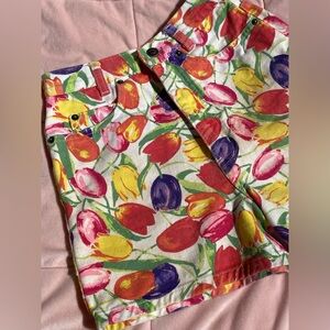 Vintage 90s The Limited Jeans High Waisted Floral Tulip Denim Shorts Made in USA